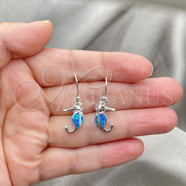 Arete Colgante 02.391.0003 Plata Rodinada, Diseño de Caballo de Mar, con Opal Bermuda Blue, Pulido, Tono Plateado