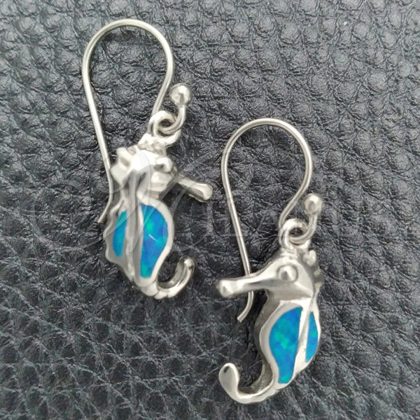 Arete Colgante 02.391.0003 Plata Rodinada, Diseño de Caballo de Mar, con Opal Bermuda Blue, Pulido, Tono Plateado