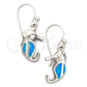 Arete Colgante 02.391.0003 Plata Rodinada, Diseño de Caballo de Mar, con Opal Bermuda Blue, Pulido, Tono Plateado