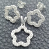 Juego de Arete y Dije de Adulto 10.398.0016 Plata Rodinada, Diseño de Flor, Pulido, Tono Plateado
