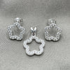 Juego de Arete y Dije de Adulto 10.398.0016 Plata Rodinada, Diseño de Flor, Pulido, Tono Plateado