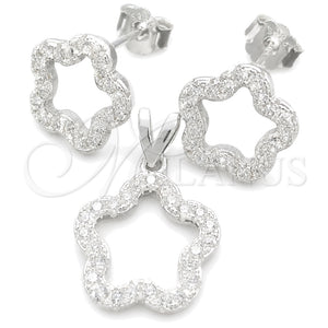 Juego de Arete y Dije de Adulto 10.398.0016 Plata Rodinada, Diseño de Flor, Pulido, Tono Plateado