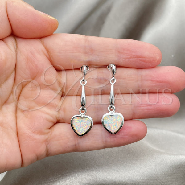 Arete Colgante 02.391.0004 Plata Rodinada, Diseño de Corazón, con Opal Blanca, Pulido, Tono Plateado