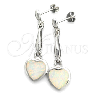 Arete Colgante 02.391.0004 Plata Rodinada, Diseño de Corazón, con Opal Blanca, Pulido, Tono Plateado