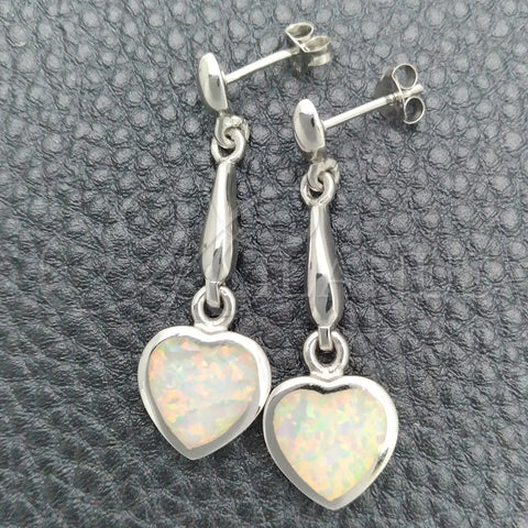 Arete Colgante 02.391.0004 Plata Rodinada, Diseño de Corazón, con Opal Blanca, Pulido, Tono Plateado