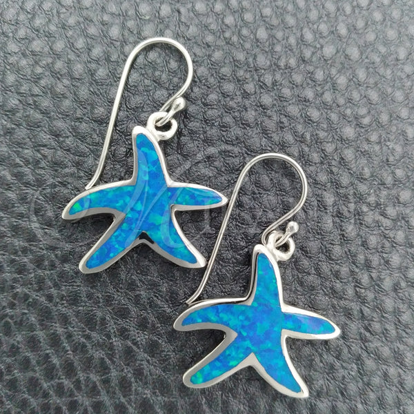 Arete Colgante 02.391.0005 Plata Rodinada, Diseño de Estrella, con Opal Bermuda Blue, Pulido, Tono Plateado