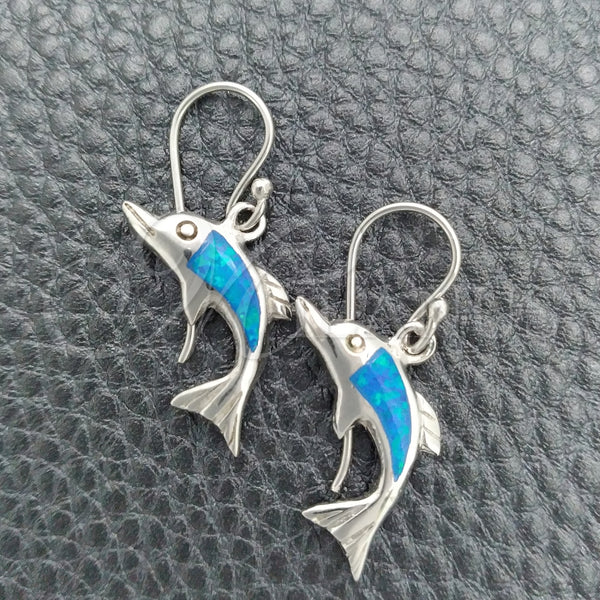 Arete Colgante 02.391.0007 Plata Rodinada, Diseño de Delfín, con Opal Bermuda Blue, Pulido, Tono Plateado