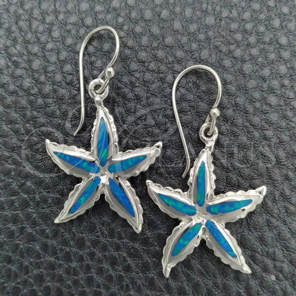 Arete Colgante 02.391.0009 Plata Rodinada, Diseño de Estrella, con Opal Bermuda Blue, Pulido, Tono Plateado