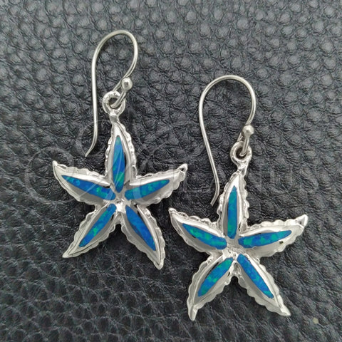 Arete Colgante 02.391.0009 Plata Rodinada, Diseño de Estrella, con Opal Bermuda Blue, Pulido, Tono Plateado