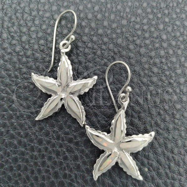 Arete Colgante 02.391.0009.1 Plata Rodinada, Diseño de Estrella, con Opal Blanca, Pulido, Tono Plateado