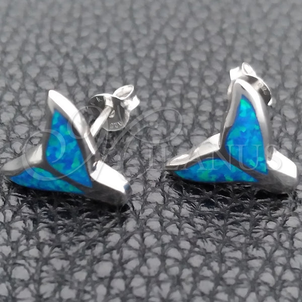 Arete Dormilona 02.391.0011 Plata Rodinada, Diseño de Pescado, con Opal Bermuda Blue, Pulido, Tono Plateado