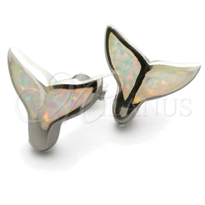 Arete Dormilona 02.391.0011.1 Plata Rodinada, Diseño de Pescado, con Opal Blanca, Pulido, Tono Plateado