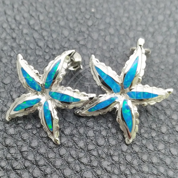 Arete Dormilona 02.391.0012 Plata Rodinada, Diseño de Estrella, con Opal Bermuda Blue, Pulido, Tono Plateado