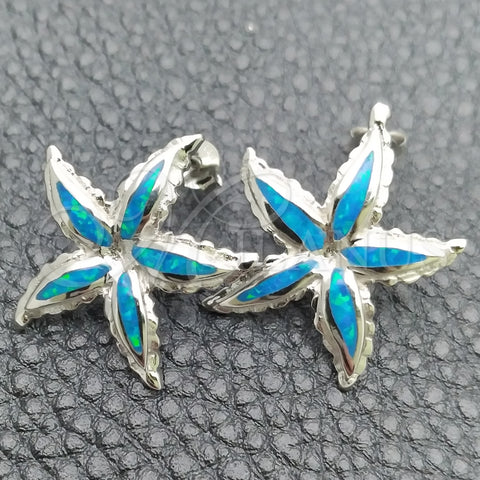 Arete Dormilona 02.391.0012 Plata Rodinada, Diseño de Estrella, con Opal Bermuda Blue, Pulido, Tono Plateado