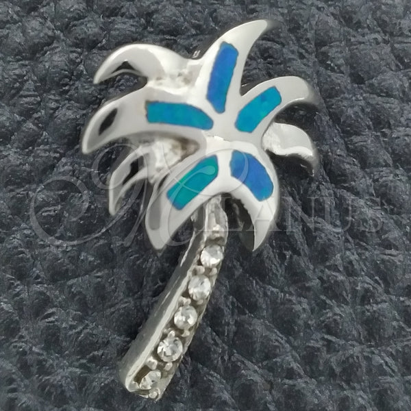 Dije Elegante 05.391.0003 Plata Rodinada, Diseño de Palmera, con Opal Bermuda Blue, Pulido, Tono Plateado