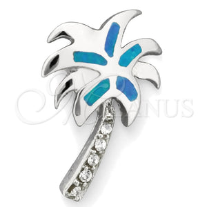Dije Elegante 05.391.0003 Plata Rodinada, Diseño de Palmera, con Opal Bermuda Blue, Pulido, Tono Plateado