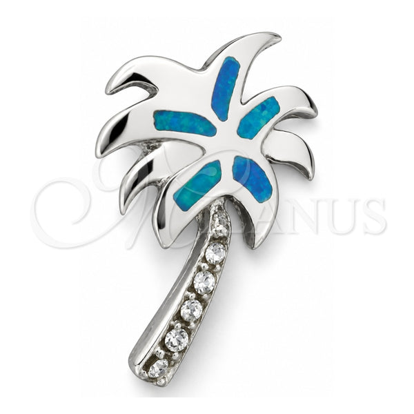 Dije Elegante 05.391.0003 Plata Rodinada, Diseño de Palmera, con Opal Bermuda Blue, Pulido, Tono Plateado