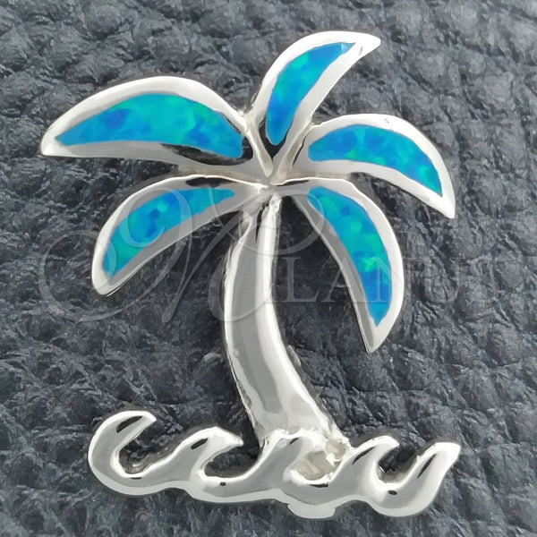 Dije Elegante 05.391.0004 Plata Rodinada, Diseño de Palmera, con Opal Bermuda Blue, Pulido, Tono Plateado