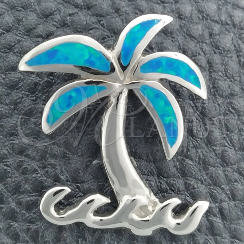 Dije Elegante 05.391.0004 Plata Rodinada, Diseño de Palmera, con Opal Bermuda Blue, Pulido, Tono Plateado