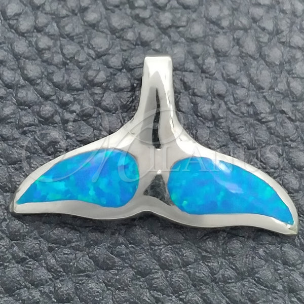 Dije Elegante 05.391.0005 Plata Rodinada, Diseño de Pescado, con Opal Bermuda Blue, Pulido, Tono Plateado
