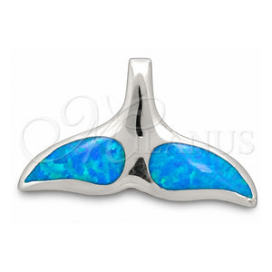 Dije Elegante 05.391.0005 Plata Rodinada, Diseño de Pescado, con Opal Bermuda Blue, Pulido, Tono Plateado
