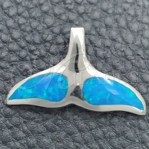 Dije Elegante 05.391.0005 Plata Rodinada, Diseño de Pescado, con Opal Bermuda Blue, Pulido, Tono Plateado