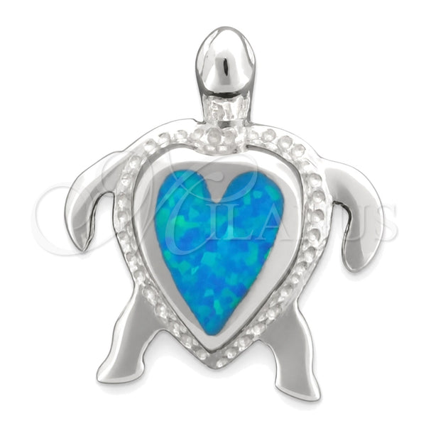 Dije Elegante 05.391.0006 Plata Rodinada, Diseño de Tortuga, con Opal Bermuda Blue, Pulido, Tono Plateado