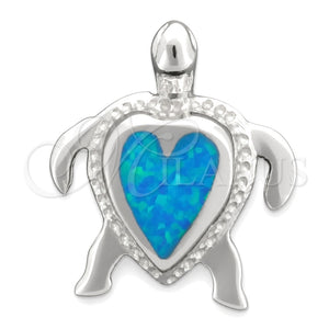 Dije Elegante 05.391.0006 Plata Rodinada, Diseño de Tortuga, con Opal Bermuda Blue, Pulido, Tono Plateado