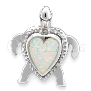 Dije Elegante 05.391.0006.1 Plata Rodinada, Diseño de Tortuga, con Opal Blanca, Pulido, Tono Plateado