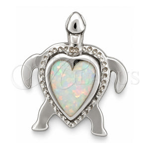 Dije Elegante 05.391.0006.1 Plata Rodinada, Diseño de Tortuga, con Opal Blanca, Pulido, Tono Plateado