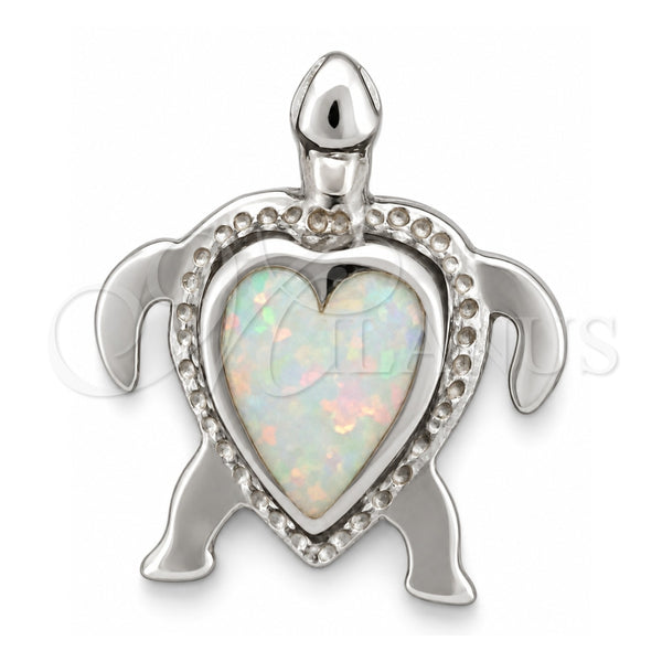 Dije Elegante 05.391.0006.1 Plata Rodinada, Diseño de Tortuga, con Opal Blanca, Pulido, Tono Plateado