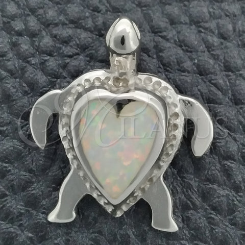 Dije Elegante 05.391.0006.1 Plata Rodinada, Diseño de Tortuga, con Opal Blanca, Pulido, Tono Plateado