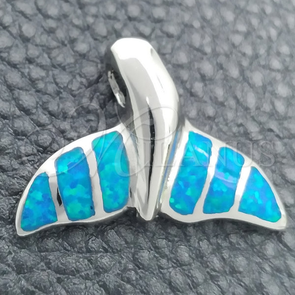 Dije Elegante 05.391.0007 Plata Rodinada, Diseño de Pescado, con Opal Bermuda Blue, Pulido, Tono Plateado