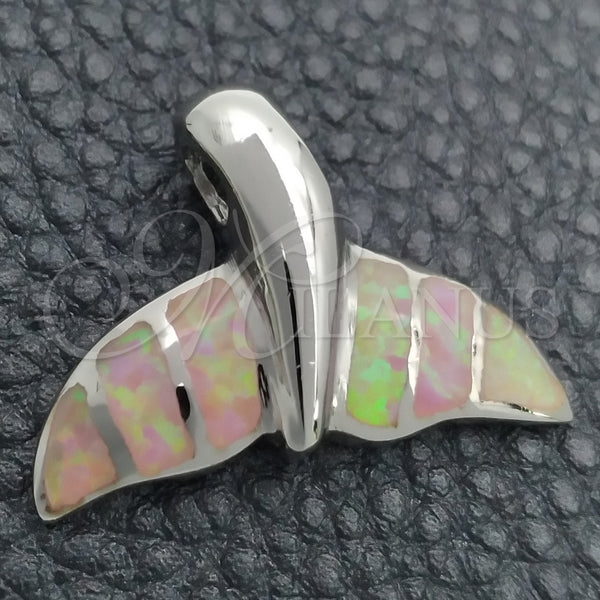 Dije Elegante 05.391.0007.1 Plata Rodinada, Diseño de Pescado, con Opal Rosado, Pulido, Tono Plateado