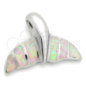 Dije Elegante 05.391.0007.1 Plata Rodinada, Diseño de Pescado, con Opal Rosado, Pulido, Tono Plateado