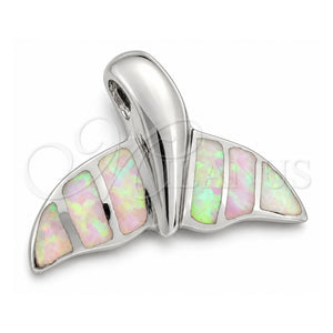 Dije Elegante 05.391.0007.1 Plata Rodinada, Diseño de Pescado, con Opal Rosado, Pulido, Tono Plateado