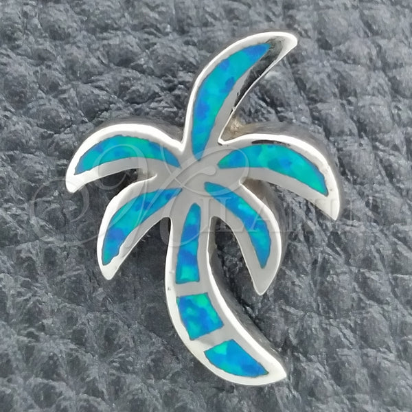 Dije Elegante 05.391.0008 Plata Rodinada, Diseño de Palmera, con Opal Bermuda Blue, Pulido, Tono Plateado