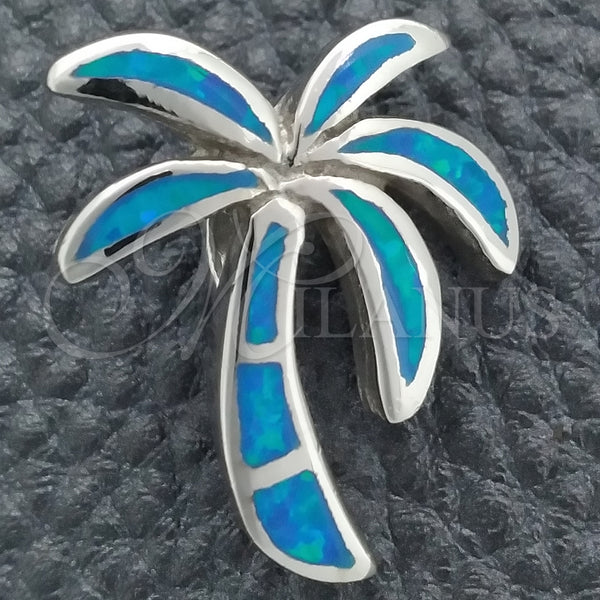 Dije Elegante 05.391.0009 Plata Rodinada, Diseño de Palmera, con Opal Bermuda Blue, Pulido, Tono Plateado