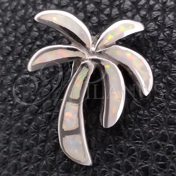 Dije Elegante 05.391.0009.1 Plata Rodinada, Diseño de Palmera, con Opal Blanca, Pulido, Tono Plateado