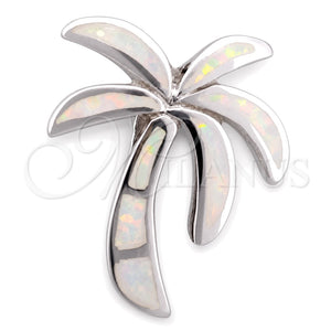 Dije Elegante 05.391.0009.1 Plata Rodinada, Diseño de Palmera, con Opal Blanca, Pulido, Tono Plateado