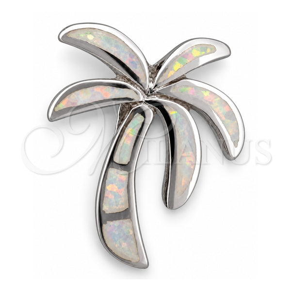 Dije Elegante 05.391.0009.1 Plata Rodinada, Diseño de Palmera, con Opal Blanca, Pulido, Tono Plateado