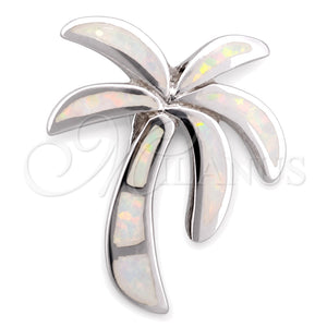 Dije Elegante 05.391.0009.1 Plata Rodinada, Diseño de Palmera, con Opal Blanca, Pulido, Tono Plateado