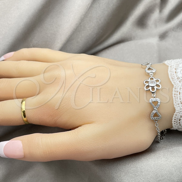 Pulsera Elegante 03.398.0001.07 Plata Rodinada, Diseño de Flor, con Zirconia Cubica Blanca, Pulido, Tono Plateado (Grosor 02 MM, 7 Pulgadas de Largo)