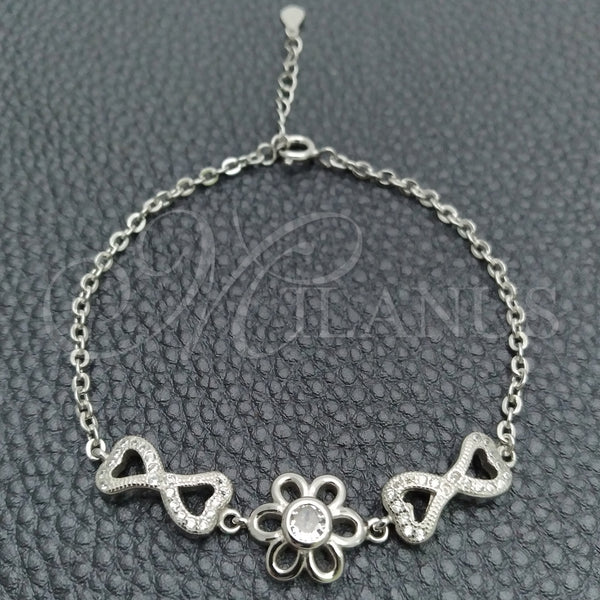 Pulsera Elegante 03.398.0001.07 Plata Rodinada, Diseño de Flor, con Zirconia Cubica Blanca, Pulido, Tono Plateado (Grosor 02 MM, 7 Pulgadas de Largo)