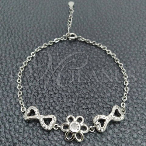 Pulsera Elegante 03.398.0001.07 Plata Rodinada, Diseño de Flor, con Zirconia Cubica Blanca, Pulido, Tono Plateado (Grosor 02 MM, 7 Pulgadas de Largo)