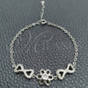 Pulsera Elegante 03.398.0001.07 Plata Rodinada, Diseño de Flor, con Zirconia Cubica Blanca, Pulido, Tono Plateado (Grosor 02 MM, 7 Pulgadas de Largo)