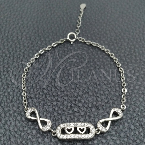 Pulsera Elegante 03.398.0002.07 Plata Rodinada, Diseño de Corazón, con Zirconia Cubica Blanca, Pulido, Tono Plateado (Grosor 02 MM, 7 Pulgadas de Largo)