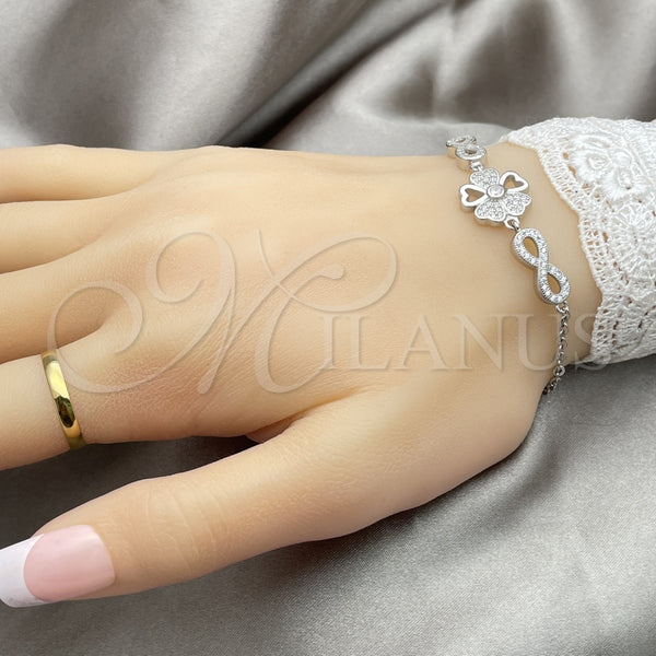 Pulsera Elegante 03.398.0003.07 Plata Rodinada, Diseño de Flor, con Zirconia Cubica Blanca, Pulido, Tono Plateado (Grosor 02 MM, 7 Pulgadas de Largo)