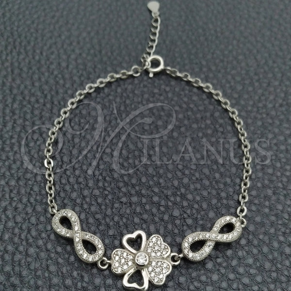 Pulsera Elegante 03.398.0003.07 Plata Rodinada, Diseño de Flor, con Zirconia Cubica Blanca, Pulido, Tono Plateado (Grosor 02 MM, 7 Pulgadas de Largo)