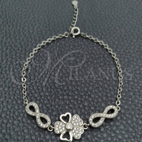 Pulsera Elegante 03.398.0003.07 Plata Rodinada, Diseño de Flor, con Zirconia Cubica Blanca, Pulido, Tono Plateado (Grosor 02 MM, 7 Pulgadas de Largo)